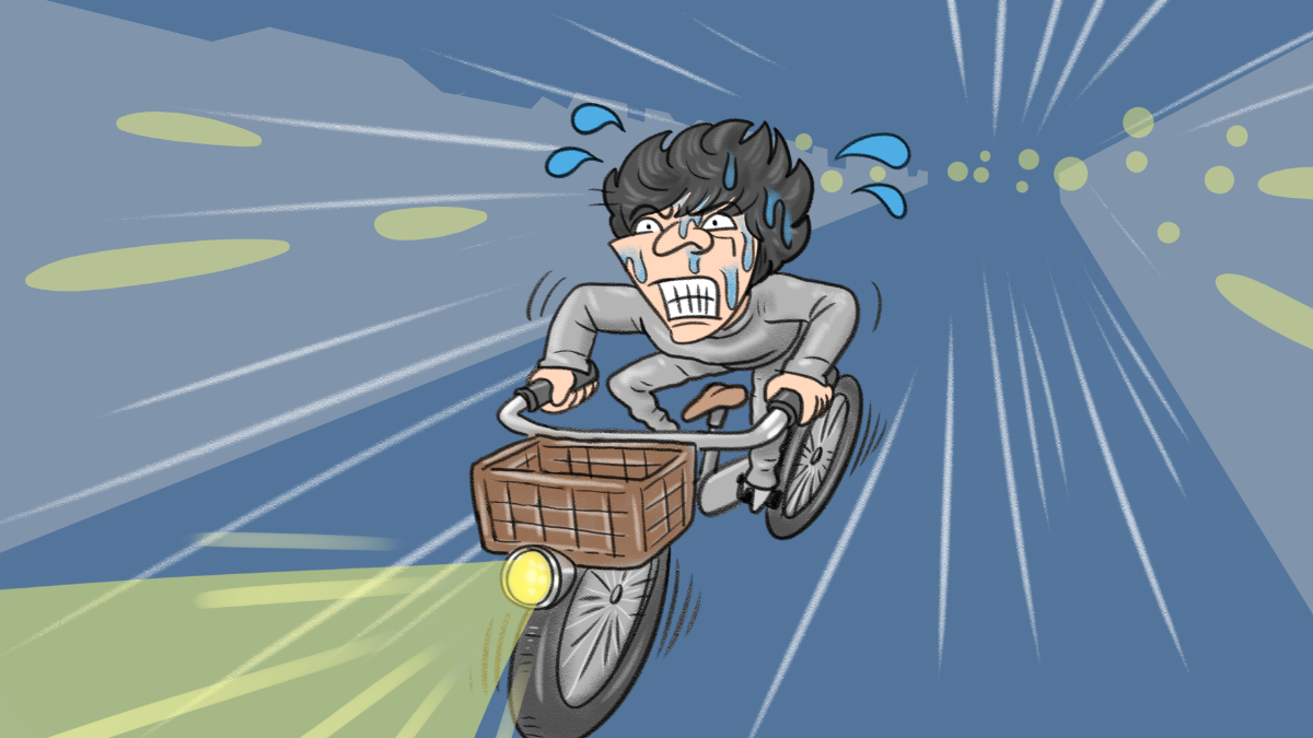 テレビ番組用イラスト制作_名古屋テレビ_メーテレ「ドデスカ！」失恋で自転車を走らせる男子